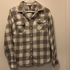 Eddie Bauer Grey and White Checked Flannel Button Up - Size Small